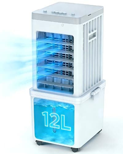 Image of Portable Air Conditioner, 4-in-1 Evaporative Air Cooler Fan, 70W Space-Saving Design, 12L Water Tank, 3 Ice Packs, 3 Speeds, 60° Oscillation, 46dB Quiet, Pet-Friendly Cooling for Home & Office