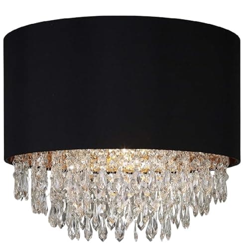 Image of Britalia Vintage Chandelier Pendant Light Shade, 38cm, Black and Gold with Crystal Droplets