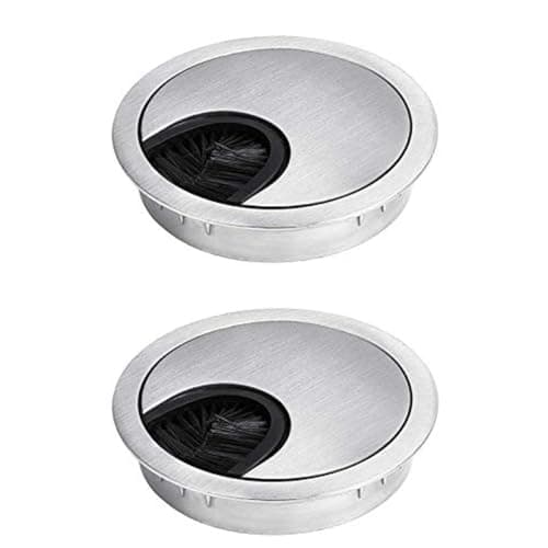 Image of 2Pcs Desk Table Grommet 60mm(2.4 inch) Brushed Chrome Desk Cable Wire Grommet Cable Port Hole Covers Tidy for Home Office Computer Table Wire Organizer