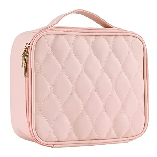 Image of Joligrace Makeup Bag Cosmetic Case Vanity Travel Beauty Box Make Up Train Case Hairdressing Tools Organiser with Adjustable Compartment, Artist Pink