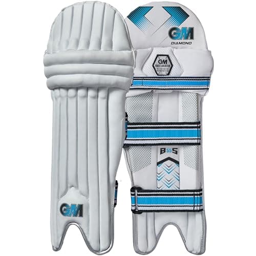 Image of Gunn & Moore GM Cricket Batting Pads | Ben Stokes Diamond | High Density Foam & Reverse Cane | Junior Right Handed | Approx 1.39 kg per Pair | 1 Pair | White