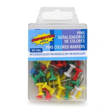 Image of Assorted Coloured Push Pins Approx. 50pc Notice Cork Board