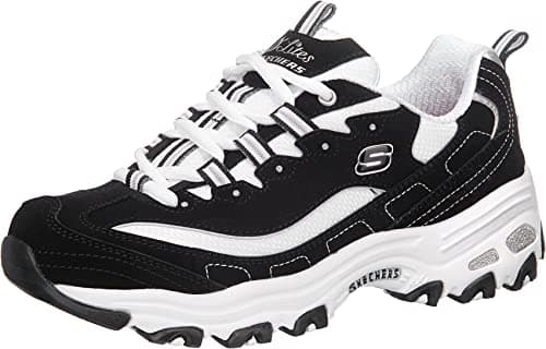 Image of Skechers Women's D'Lites Biggest Fan Trainers, Black Trubuck/White Mesh/ Silver Trim, 3.5 UK