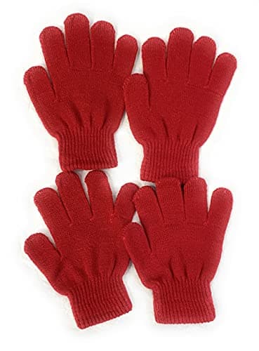 Image of Caprilite 2 Pairs of Kids Children's Magic Primary School Gloves Winter Warm Stretchy Glove UK (Deep Red/Burgundy)
