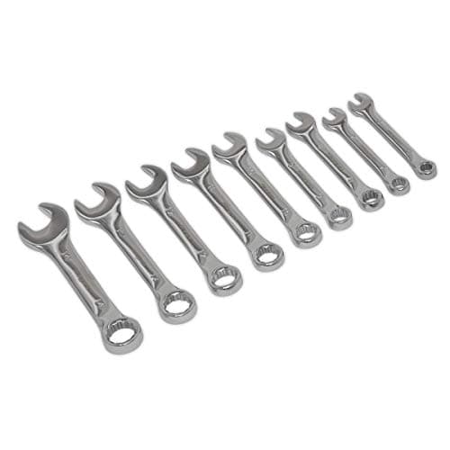Image of Sealey Siegen S01157 9PC Stubby Combination Spanner Set, Silver