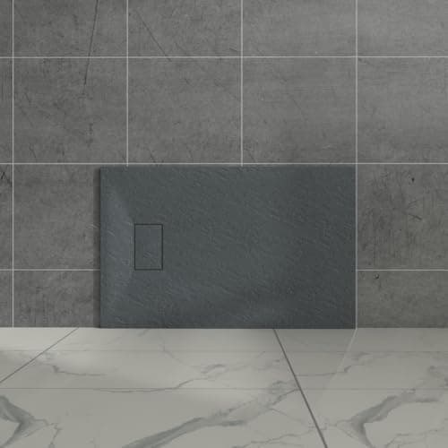 Image of Aquariss SMC Slate Effect Shower Enclosure Tray 1000x700mm Rectangular Wetroom Shower Base Anthracite