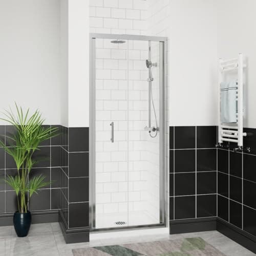 Image of Aquariss 800mm Bifold Shower Door 6mm Self Clean Glass Shower Enclosure Reversible Folding Shower Cubicle Door Polished Chrome Aluminium Frame