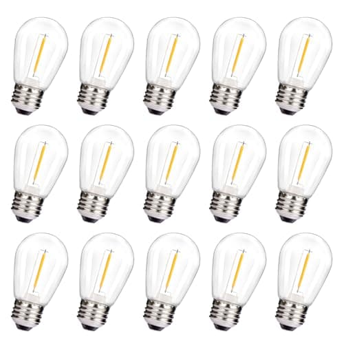 Image of Leadleds S14 LED Bulb Outdoor LED Filament Bulb 1W Equivalent to 10W Shatterproof & Waterproof Warm White 2700K String Light, Non-Dimmable, E27 Base Edison Vintage Light Bulbs(15 Pack)