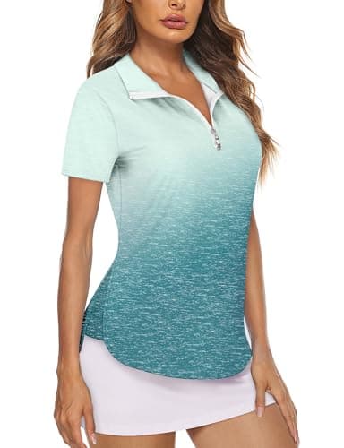 Image of Gemulate Ladies Plus Size Workout Tops 1/2 Zip Yoga Clothes Golf Clothing for Woman Golf Balls Women Short Sleeve Floral Tennis Gym Sportswear Tshirts Tie Dye Green and White XXL