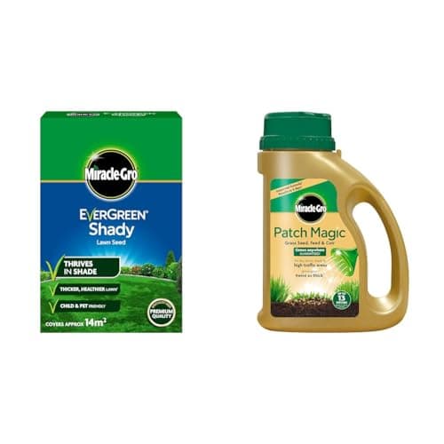 Image of Miracle-Gro EverGreen Shady Lawn Seed 420 g - 14 m2 & Patch Magic Grass Seed, Feed and Coir, 1015 g, Green
