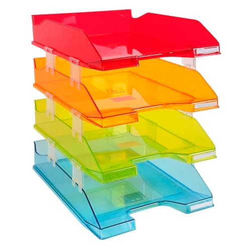 Image of Exacompta - Ref 113299SETD - Linicolor Stackable Letter Tray Combo Midi (Set of 4) - 347 x 255 x 244mm, Suitable for A4+ Documents, 12 Spacers Included - Assorted Colours