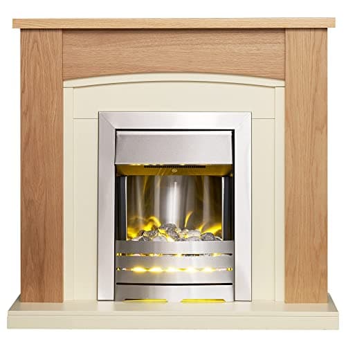 Image of Adam Chilton Fireplace in Oak & Cream with Helios Electric Fire in Brushed Steel, 39 Inch