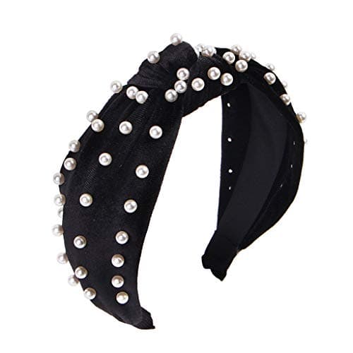 Image of Headbands for Women Pearl Headbands - 1PCS Twisted Faux Pearl Velvet Headband Elegant Bling Hair Clip Hairpins Headwear Barrette Styling Tools Accessories,Black