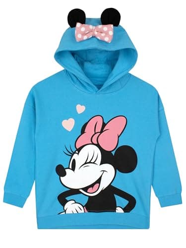Image of Disney Girls Minnie Mouse Hoodie | Girls Hoodie With 3D Minnie Ears | Blue 7-8 Years