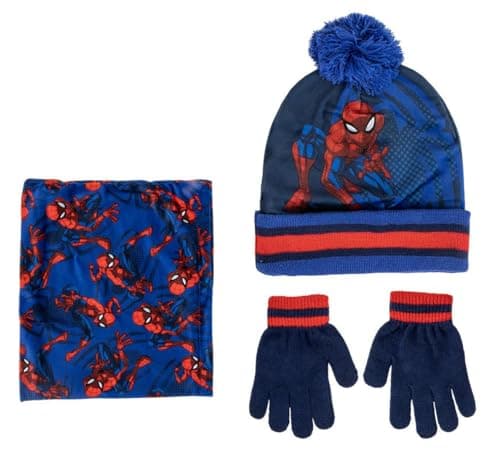 Image of Marvel Spiderman Hat Snood & Gloves Set RED/Navy/Blue One Size