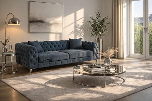 Image of Snooze Velvet Monaco 3 and 2 Seater Sofa Sets, Corner Sofas For Living Room, Upholstered Plush Fabric 3 Seater Sofas (Space Grey Velvet, 3 Seater)