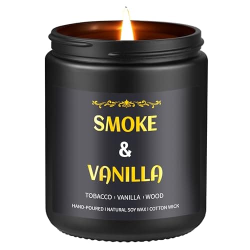 Image of Smoke & Vanilla Candle, 7 oz Scented Candle for Men, Soy Candles for Home Scented, Masculine Jar Candle for Him, 50 Hours Burning Time Mens Candle Gift for Boyfriend, Father, Birthday Present Giving