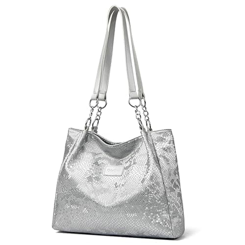 Image of GwaOery Tote Bags for Womens Ladies Shoulder Large Capacity Handbag with Chain PU Faux Leather for School Work Shopping Large Capacity bag with Zip and Inner Pocket, White