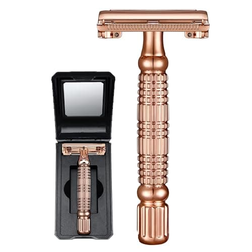 Image of BAILI Butterfly Double Edge Safety Razor Rust-proof Reusable Manual Wet Shaving for Men Women with Mirrored Travel Case Rose Gold BD177C