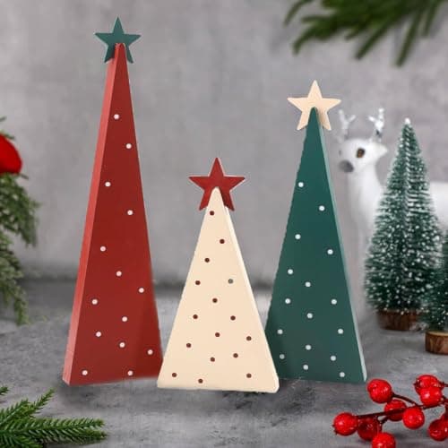 Image of Wooden Christmas Tree Sign with Star - Three Sizes, Table Top Christmas Tree Decor for Home & Party - Xmas Holiday Decor