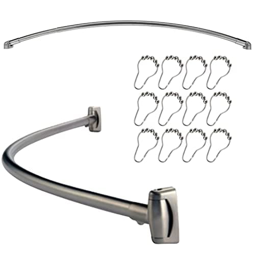 Image of Stainless Steel Extensible Curved Oval Shower Curved Oval Shower Curtain Rod Rail & Set of 12 Free Rings Hooks by Crystals®