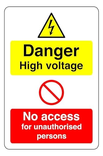 Image of Danger High Voltage No Access For Unauthorised Persons - safety sign- 3mm Aluminum Dibond for indoor/outdoor usage (300mm x 200mm) 7m Viewing Distance.