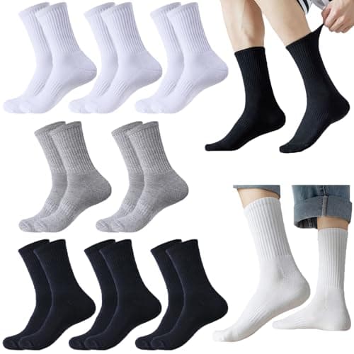 Image of Jnamkieyo 8 Pairs Crew Athletic Socks for Men Moisture Wicking Cushion Crew Socks for Sport Running Traveling, Multi, One Size