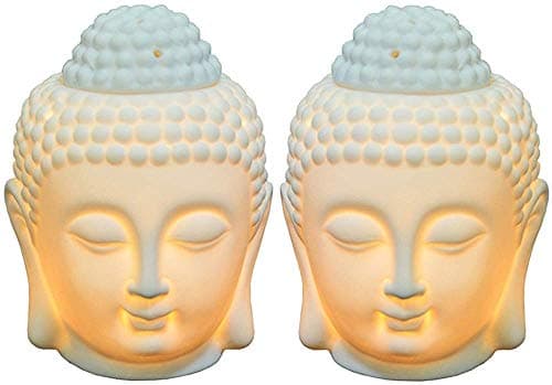 Image of Set of 2 Buddha Head Statue Essential Furnace Oil Candle Burners Ceramic Aromatherapy Diffusers for Yoga Spa Pilates Meditation Room Home Decor Gift (White)