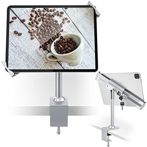Image of AboveTEK Anti Theft Locking Tablet Stand Holder - 360/320 POS Swivel - Lockable Tablet Security Stand Lock, Desktop Table Clamp Mount Fits 7 to 11 Inch iPad Fire Microsoft Galaxy Tab Google (Silver)