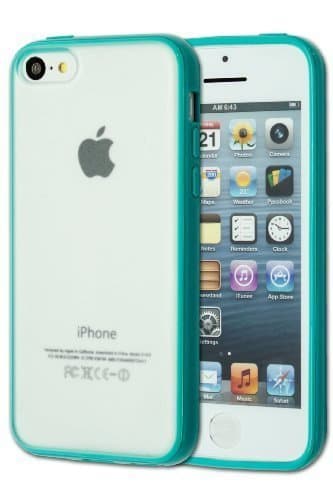 Image of TPU Bumper With Clear Frostedhard Back Case For Apple iPhone 5C - Turquoise + Screen Protector