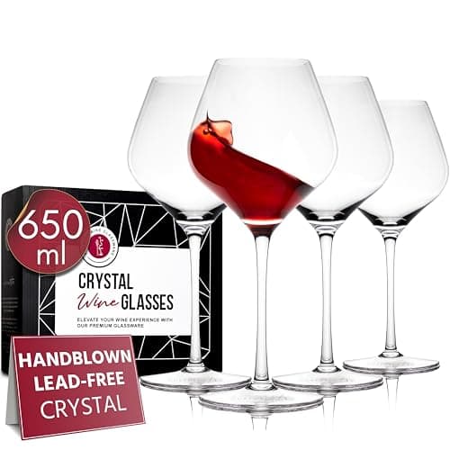 Image of Gusto Nostro Crystal Wine Glasses Set of 4, 650ml Long Stem Modern Wine Glasses for White and Red Wine, Dishwasher Safe, Fancy, Elegant, Large and Tall Wine Glass for Wedding Christmas Anniversary