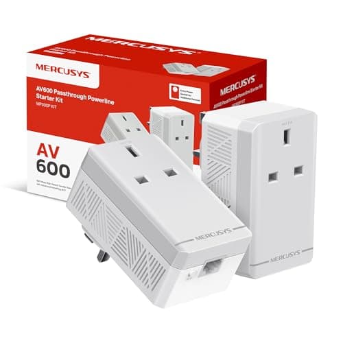 Image of Mercursys MP300P KIT AV600 Powerline Adapter Starter KIT, Powerline Network Adapters with Extra Power Scoket,TP-Link Power Saving Powerline Network Adapters with Ethernet Port, Plug and Play