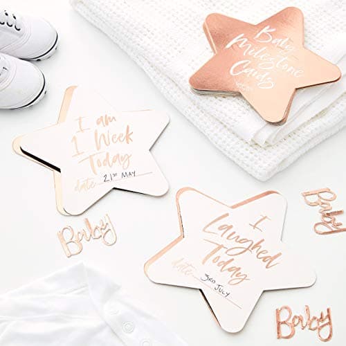 Image of Ginger Ray Rose Gold Unisex Baby Milestone Memory Keepsake Cards Gift - 24 Pack - Twinkle Twinkle
