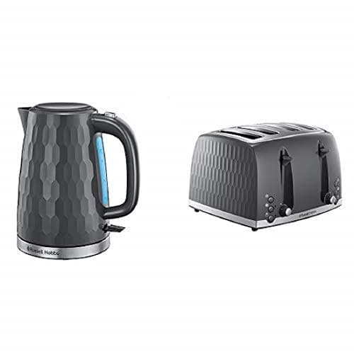 Image of Russell Hobbs Honeycomb Kettle and 4 Slice Toaster, Rapid Boil, Grey