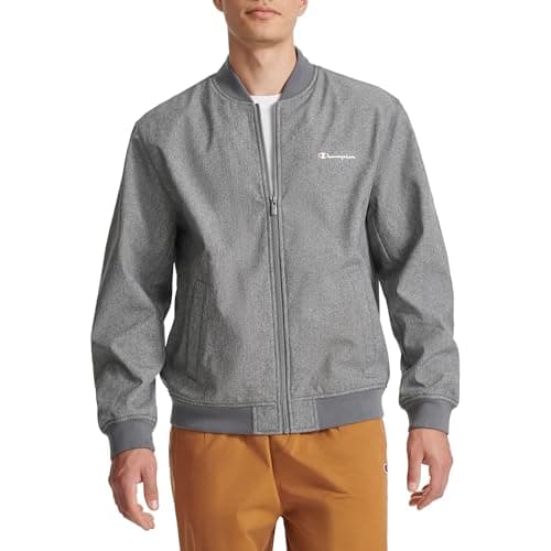 Image of Champion Men's Soft Shell Sport Bomber Jacket with Logo, Heather Grey, S
