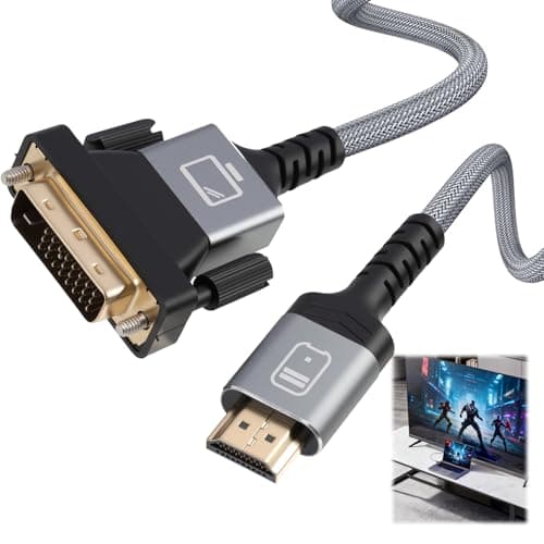 Image of HDMI to VGA Cable, HDMI to DVI Cable, 1080P Full HD Converter, Male to Male, Gold-Plated Connectors, Aluminum Alloy Shell & Nylon Braided Design, Compatible with Laptop, Desktop, Monitor, Projector