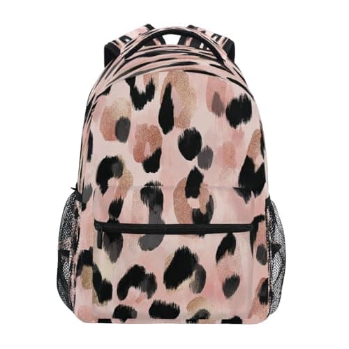 Image of Leopard Print Rose Gold Backpack for Girls School Bags Bookbags Travel Daypack Bag One Size,Pink Leopard Pattern