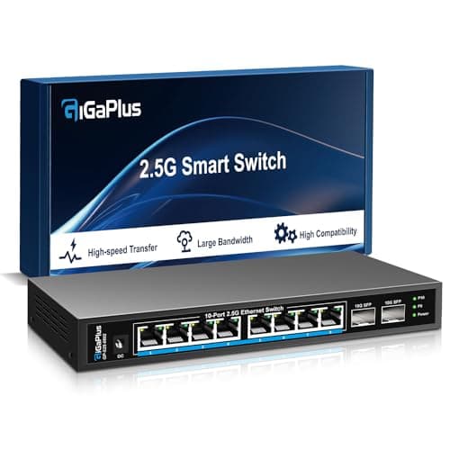 Image of 10 Port 2.5Gb Unmanaged Ethernet Switch with 8* 2.5G Base-T Ports, 2* 10G SFP+ Ports. GiGaPlus 2.5Gbps Network Switch for 2.5Gbps NAS/PC, WiFi6 Router, Wireless AP. Fanless Design, Plug and Play