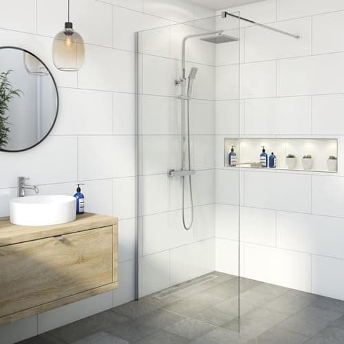 Image of BAYSTONE® 1400mm Wet Room Shower Screen Panel 8mm Toughened Safety Easy Clean Glass Walk in Shower Enclosure, Frameless, Chrome