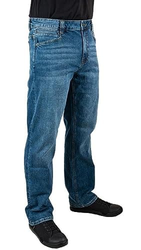 Image of LA Police Gear Men's Terrain Flex Relaxed Fit Tactical Jeans, Comfortable Stretch Denim Jean, EDC Stretch Waistband Jeans, Vintage Wash, 34W x 36L