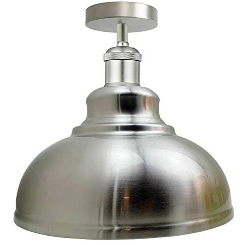 Image of Vintage Ceiling Light Semi Flush Mount Industrial Metal 30cm Satin Nickel Dome Light Shade E27 Holder Lamp Shade for Living Room Kitchen Bedroom Hallway Corridor Restaurant Farm house Light
