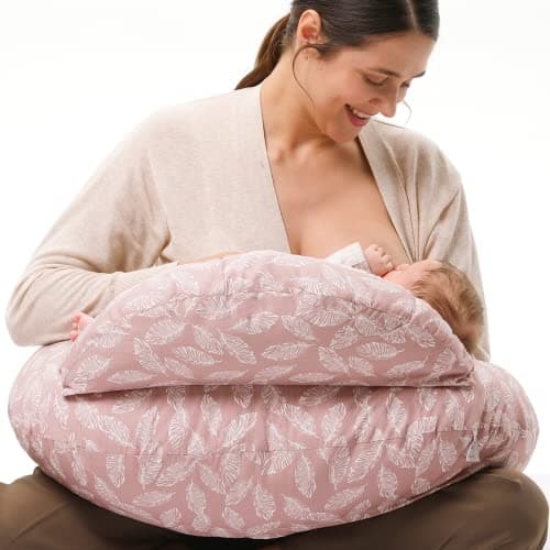 Image of momcozy Nursing Pillow With Breastfeeding - Ergonomic Support & Original Security Fence to Baby' Safety - Making Breastfeeding Easy and Comfort for Mom & Baby - Removable Cotton Cover, Pink