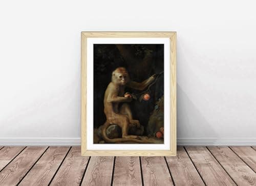 Image of George Stubbs Painting Monkey Framed Wall Art Picture Print - A3 - Light Oak Frame