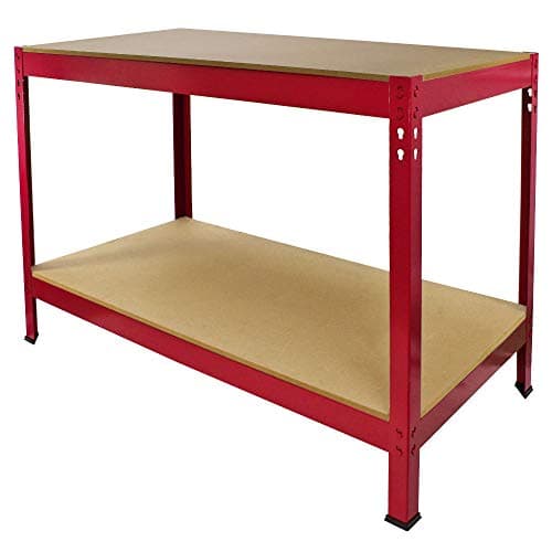 Image of Workbench Garage Table Metal Storage Shelving DIY Tools Heavy Duty Work Bench Workshop Shed / 2 Shelves 90cm x 100cm x 60cm / Red