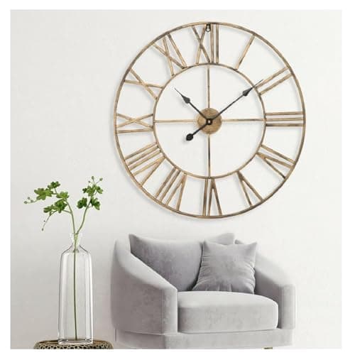 Image of YORKING Large Vintage Wall Clock with Roman Numerals, Silent Non-Ticking Clocks for Living Room, Bedroom, Kitchen, Outdoor, Garden Clock for Home Décor (Bronze - 60cm)