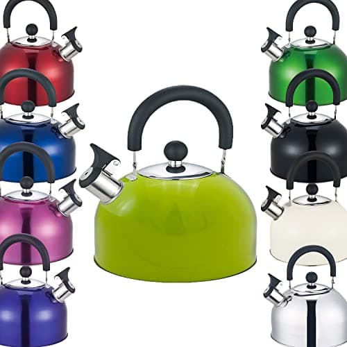 Image of Premium Stainless Steel Whistling Kettle | 10 Colors | Stove top | Non-Drip Pouring Spout | Cool Touch Handle | Whistling Spout | 2.5L Capacity (Green)