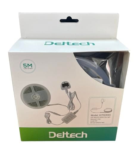 Image of Deltech LED, Strip Light kit, Daylight, 60 Lights/Meter, IP65 Protection Rating, Complete with Driver Controller and Plug and Adhesive Backing. 5 Meters ROLL.