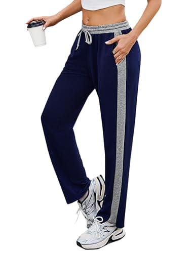 Image of Litherday Women's Jogging Bottoms Sweatpants Straight Leg Ladies Cotton Joggers Tracksuit with Pockets Drawstring Sports Trousers Dark Blue
