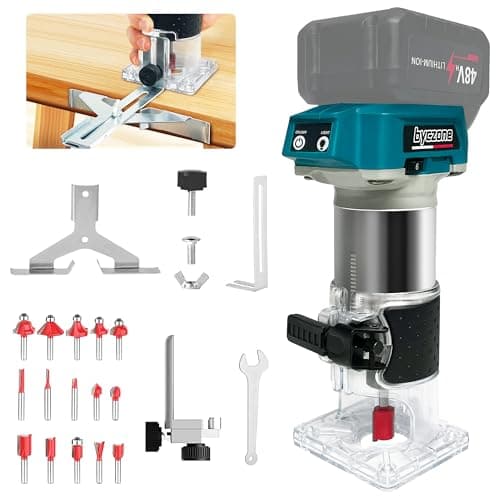 Image of Cordless Wood Router Trimmer for Makita 18V Battery, 6 Variable Speeds Wood Trimmer Set 800W - 30000 RPM Brushless Motor Hand Palm Router with 15pcs 1/4" Shank Router Bits for Woodworking(NO Battery)