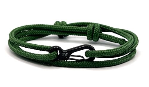 Image of Carabiner Paracord Bracelet - Strong Climbing Rope With Adjustable Black Clasp | Durable Survival Handmade Men's Bracelet (Green)